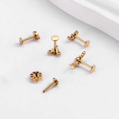 G23 Titanium Zircon Leaf & Flower Cartilage Piercing | Internally Threaded Lip & Ear Studs | Fashionable & Hypoallergenic