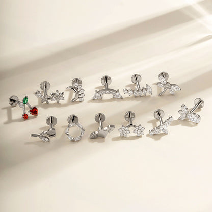 G23/F136 Titanium Zircon-Set Cherry, Dragonfly, Cherry Blossom, Bat, Leaf Internal Thread Lip & Cartilage Piercing Jewelry