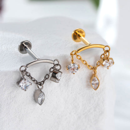 F136 Titanium Zircon Chain Piercing Jewelry – Push Pin Lip & Cartilage Stud,  Drop Designs
