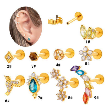 Titanium Threaded Piercing Stud – Hypoallergenic Flat Back Earring with Sparkling Zircon
