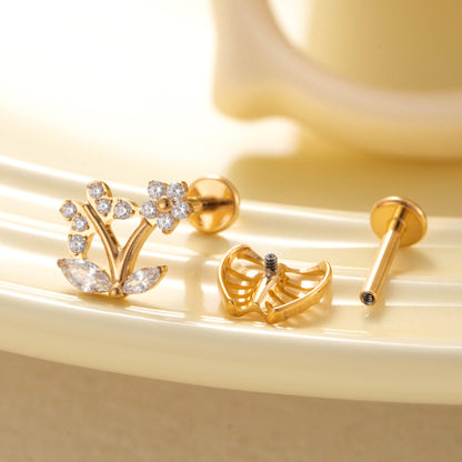 G23/F136 Titanium Zircon Lip & Cartilage Piercing Jewelry | Internally Threaded Studs | Fashionable & Hypoallergenic