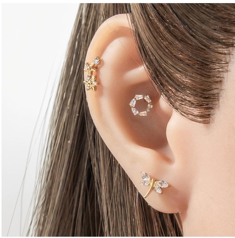 G23/F136 Titanium Zircon-Set Cherry, Dragonfly, Cherry Blossom, Bat, Leaf Internal Thread Lip & Cartilage Piercing Jewelry