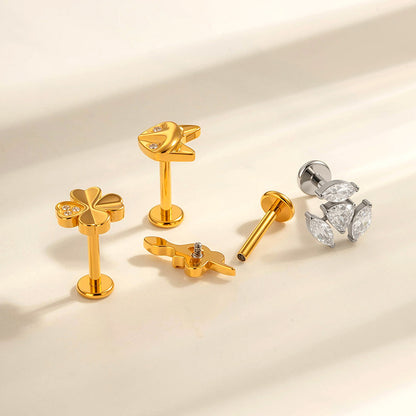 G23/F136 Titanium Fox, Wine Glass, Clover, Fish Internally Threaded Labret & Cartilage Piercing Jewelry