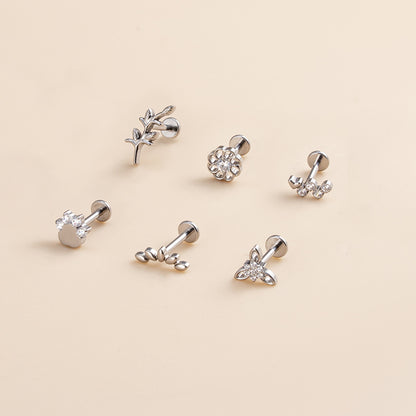 G23 Titanium Zircon Leaf & Flower Cartilage Piercing | Internally Threaded Lip & Ear Studs | Fashionable & Hypoallergenic