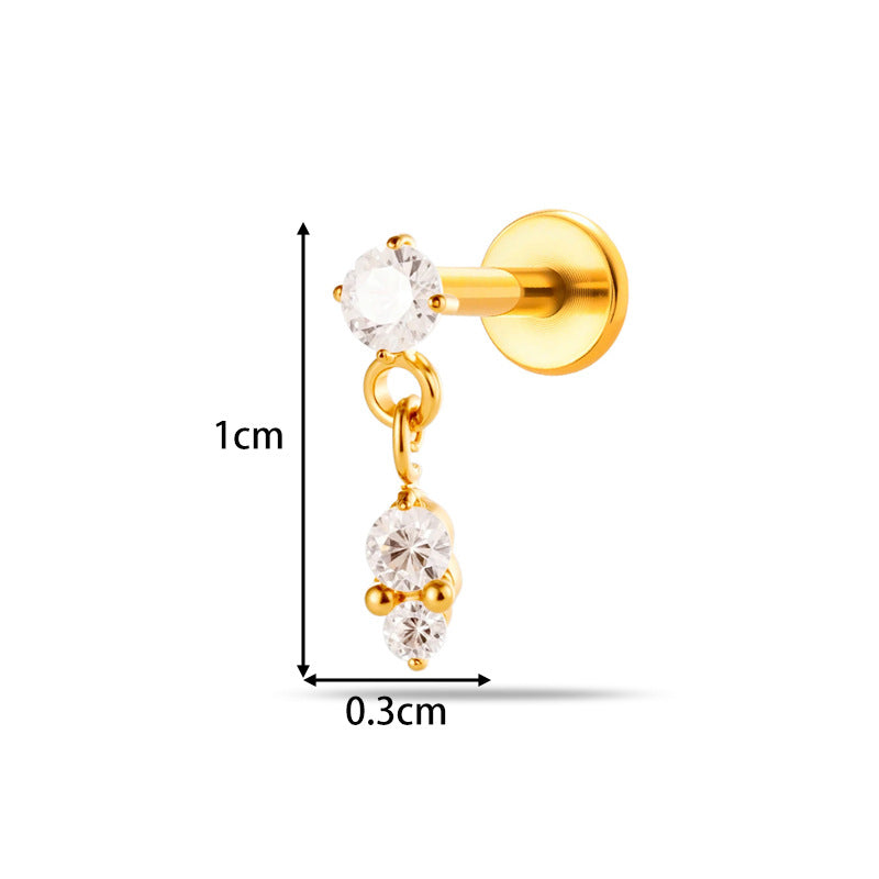 Implant Grade ASTM F136 Titanium Threadless Push Pin Zircon Geometric Flat Back Stud | Helix Cartilage Tragus Lip Piercing Jewelry