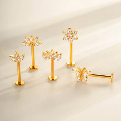G23 Titanium Flower Lip Piercing & Cartilage Piercing Jewelry – High-End Design with Zircon | Wanti Jewelry
