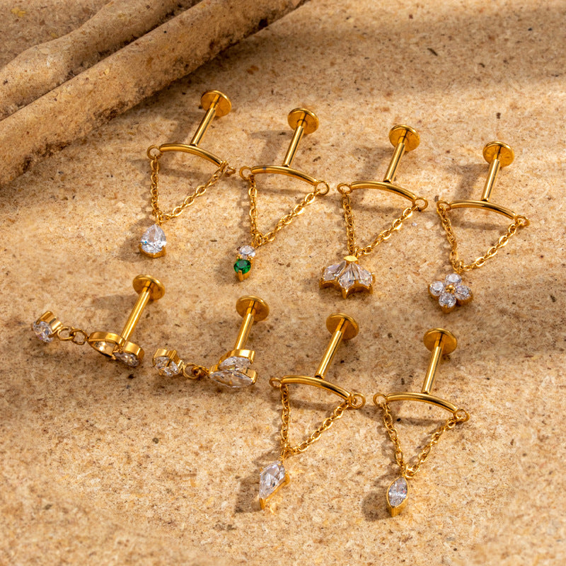 Titanium Dangle Piercing Stud with Zircon – Hypoallergenic Drop Earring for Cartilage & Earlobe