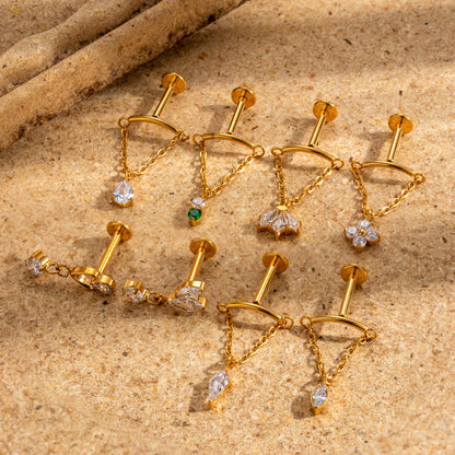 Titanium Dangle Piercing Stud with Zircon – Hypoallergenic Drop Earring for Cartilage & Earlobe
