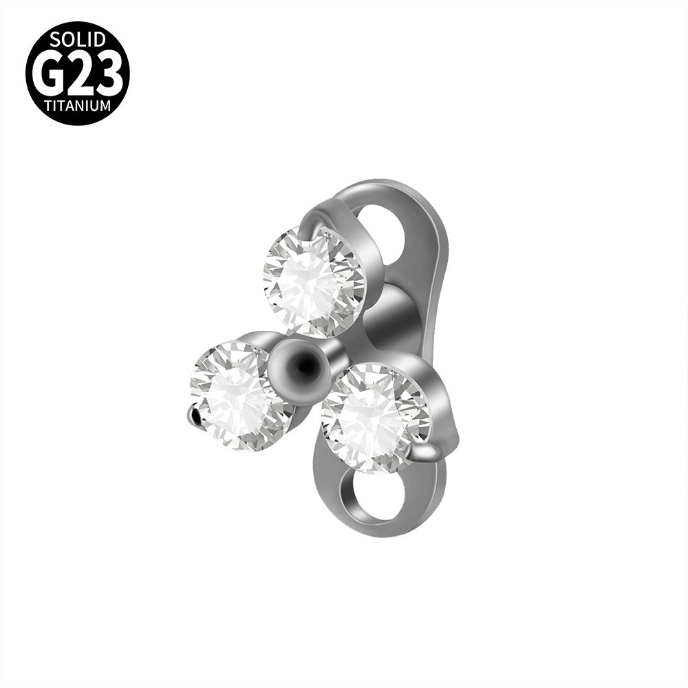 Gold Triple Round CZ Flower Microdermal – ASTM F136 Titanium Surface Implant Jewelry