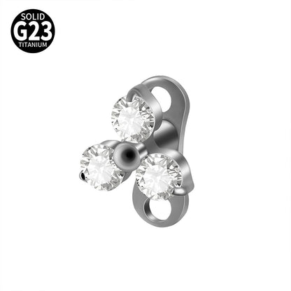 Gold Triple Round CZ Flower Microdermal – ASTM F136 Titanium Surface Implant Jewelry