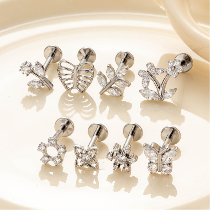G23/F136 Titanium Zircon Lip & Cartilage Piercing Jewelry | Internally Threaded Studs | Fashionable & Hypoallergenic