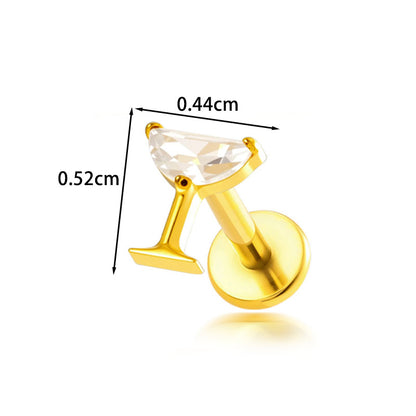 Implant Grade G23 Titanium Labret Stud – Snake Leaf CZ Flat Back Ear & Lip Piercing ASTM F136 Jewelry