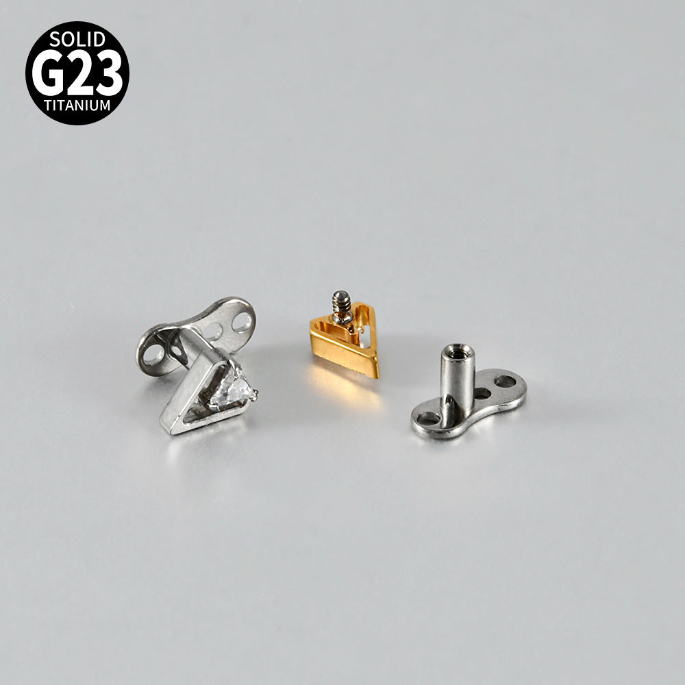 ASTM F136 Titanium Triangle Frame CZ Microdermal Anchor – Elegant Skin Implant Jewelry