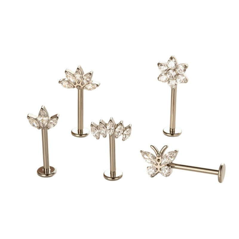 G23 Titanium Flower Lip Piercing & Cartilage Piercing Jewelry – High-End Design with Zircon | Wanti Jewelry