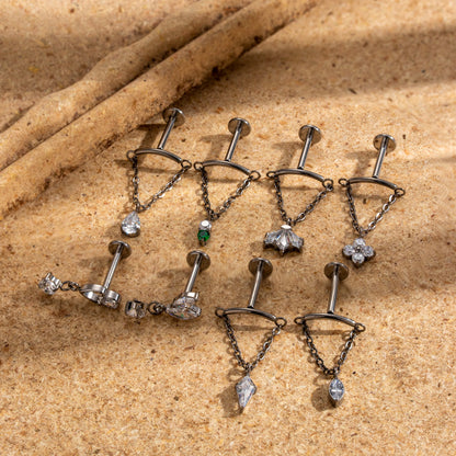 Titanium Dangle Piercing Stud with Zircon – Hypoallergenic Drop Earring for Cartilage & Earlobe