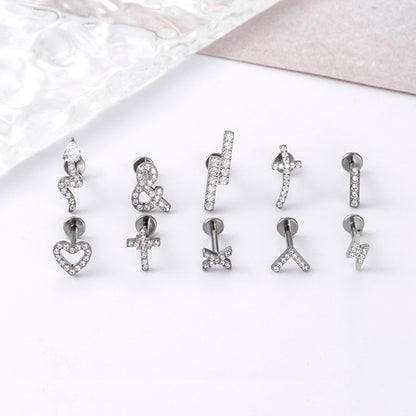 F136 Titanium Zircon Heart, Cross, Lightning & Snake Piercing Jewelry | Lip & Cartilage Studs