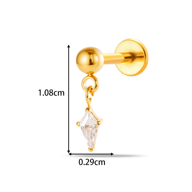 Implant Grade ASTM F136 Titanium Threadless Push Pin Zircon Geometric Flat Back Stud | Helix Cartilage Tragus Lip Piercing Jewelry