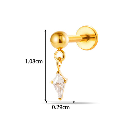 Implant Grade ASTM F136 Titanium Threadless Push Pin Zircon Geometric Flat Back Stud | Helix Cartilage Tragus Lip Piercing Jewelry