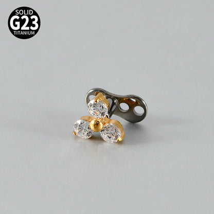 Gold Triple Round CZ Flower Microdermal – ASTM F136 Titanium Surface Implant Jewelry
