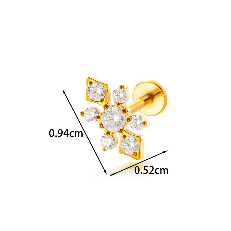 Implant Grade ASTM F136 Titanium Classic CZ Flat Back Labret Stud | Internal Thread Ear & Lip Piercing Jewelry