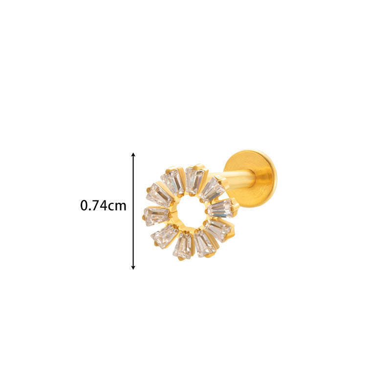 Implant Grade ASTM F136 Titanium Micro CZ Flat Back Stud | Internal Thread Cartilage & Lip Piercing Jewelry