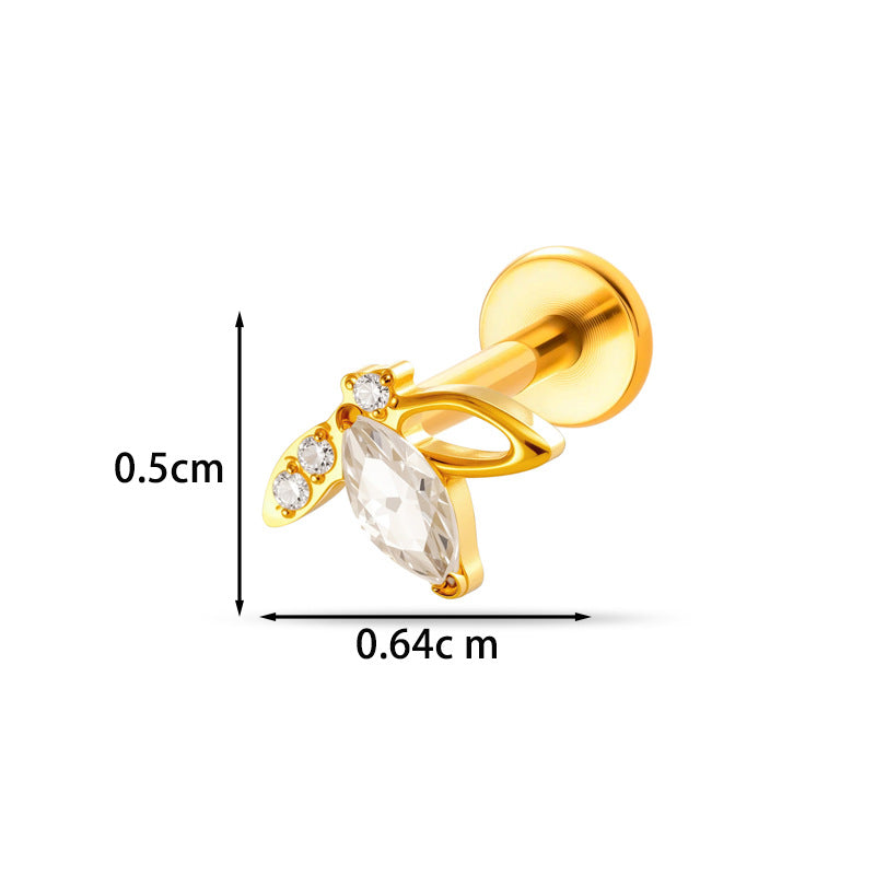 Implant Grade G23 Titanium Cartilage Stud Geometric CZ | Internal Thread 16G Helix Tragus Flat Back Earring