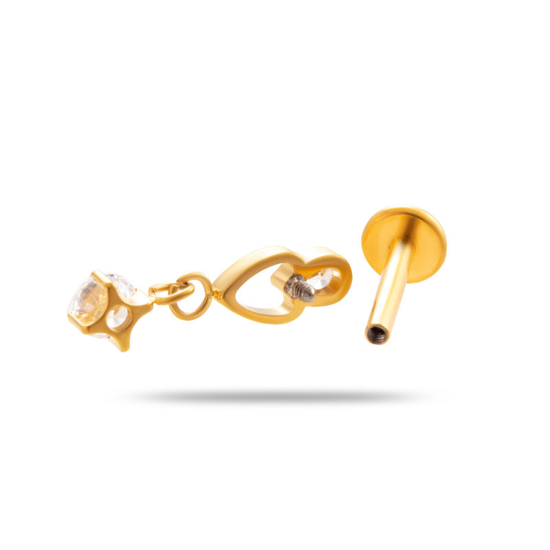 Titanium Dangle Piercing Stud with Zircon – Hypoallergenic Drop Earring for Cartilage & Earlobe