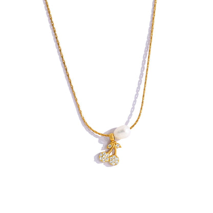 New Pearl Cherry Pendant Necklace & Bracelet Set – Sweet Fashion Jewelry Gift