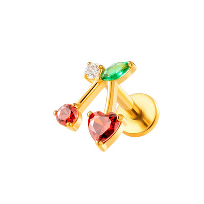 G23/F136 Titanium Zircon-Set Cherry, Dragonfly, Cherry Blossom, Bat, Leaf Internal Thread Lip & Cartilage Piercing Jewelry