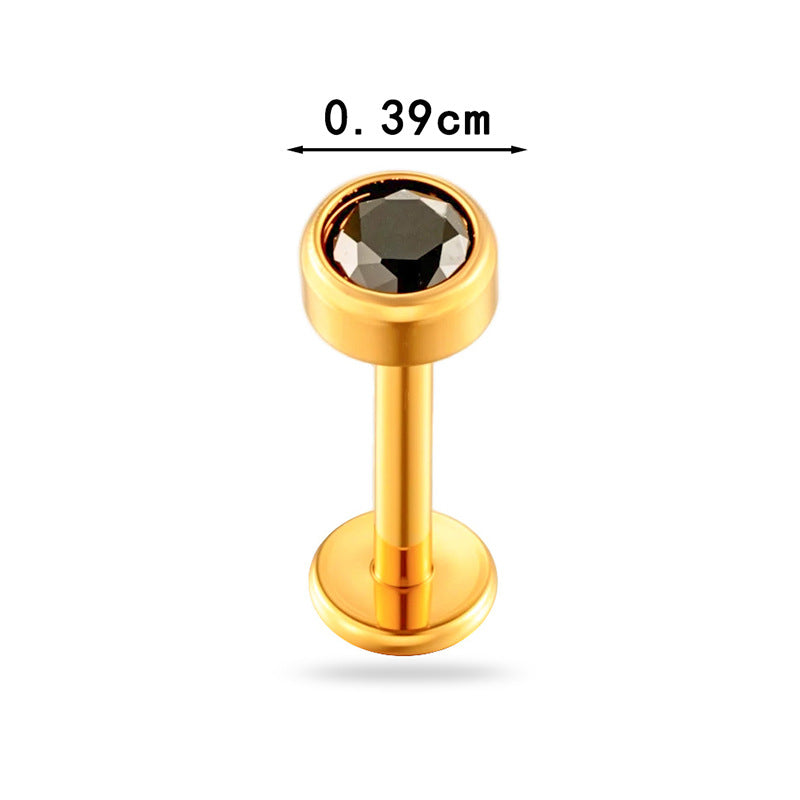 Titanium Zircon Flat Back Push Pin Piercing Stud – Hypoallergenic Cartilage & Lobe Earring