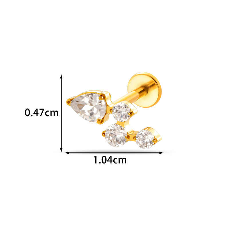 Implant Grade ASTM F136 Titanium Classic CZ Flat Back Labret Stud | Internal Thread Ear & Lip Piercing Jewelry