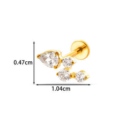 Implant Grade ASTM F136 Titanium Classic CZ Flat Back Labret Stud | Internal Thread Ear & Lip Piercing Jewelry