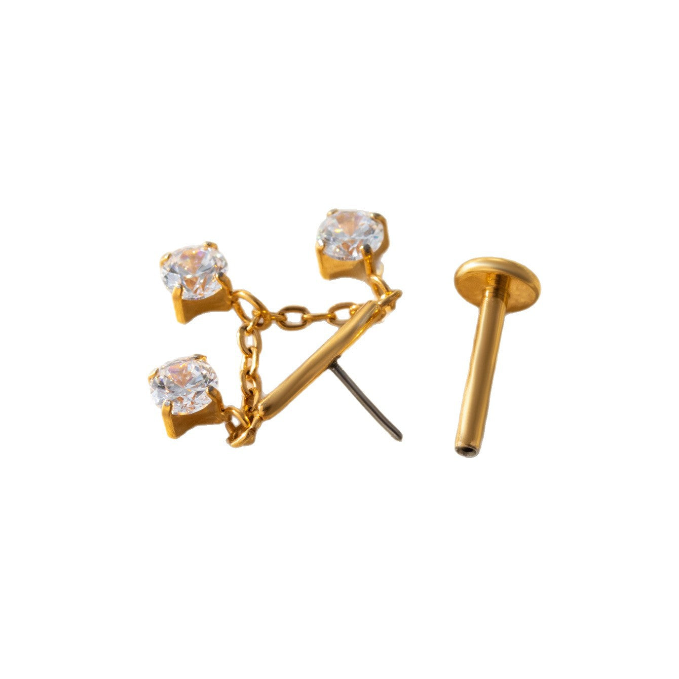 F136 Titanium Zircon Chain Piercing Jewelry – Push Pin Lip & Cartilage Stud,  Drop Designs