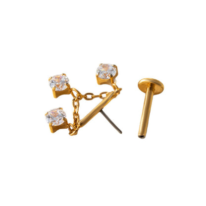 F136 Titanium Zircon Chain Piercing Jewelry – Push Pin Lip & Cartilage Stud,  Drop Designs
