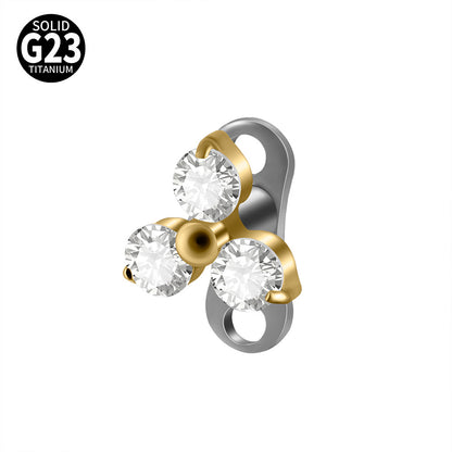 Gold Triple Round CZ Flower Microdermal – ASTM F136 Titanium Surface Implant Jewelry