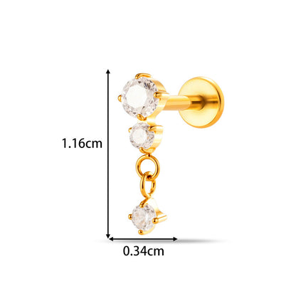 Implant Grade ASTM F136 Titanium Threadless Push Pin Zircon Geometric Flat Back Stud | Helix Cartilage Tragus Lip Piercing Jewelry