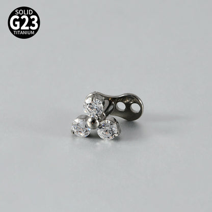 Gold Triple Round CZ Flower Microdermal – ASTM F136 Titanium Surface Implant Jewelry