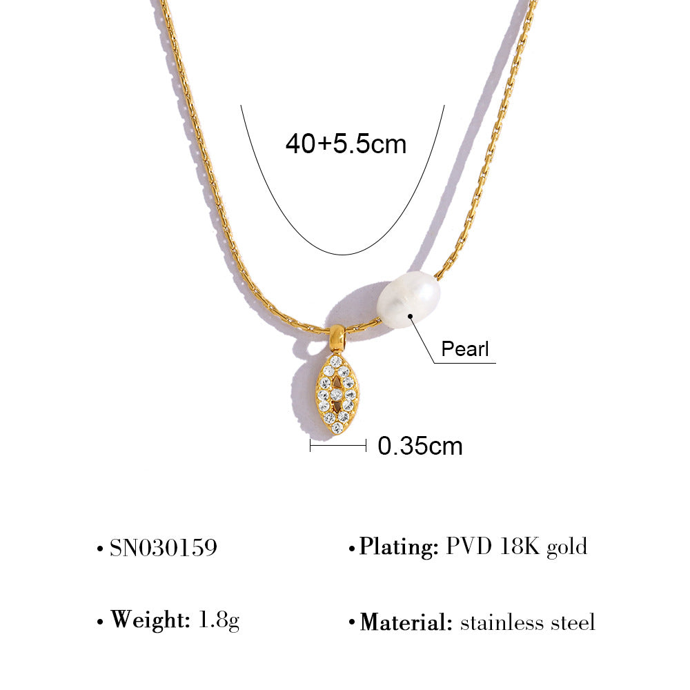 Elegant Pearl & Evil Eye Pendant Necklace & Bracelet Set – 18K Gold Plated Titanium Steel, Adjustable Length