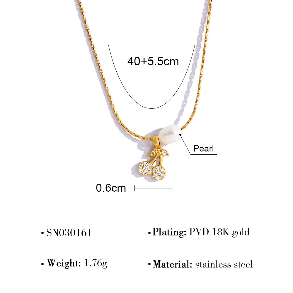 New Pearl Cherry Pendant Necklace & Bracelet Set – Sweet Fashion Jewelry Gift