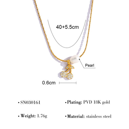 New Pearl Cherry Pendant Necklace & Bracelet Set – Sweet Fashion Jewelry Gift