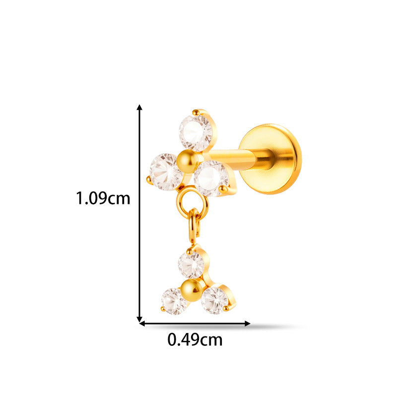 Implant Grade ASTM F136 Titanium Threadless Push Pin Zircon Geometric Flat Back Stud | Helix Cartilage Tragus Lip Piercing Jewelry