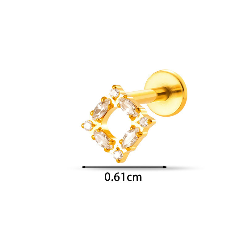 Implant Grade G23 Titanium Cartilage Stud Geometric CZ | Internal Thread 16G Helix Tragus Flat Back Earring
