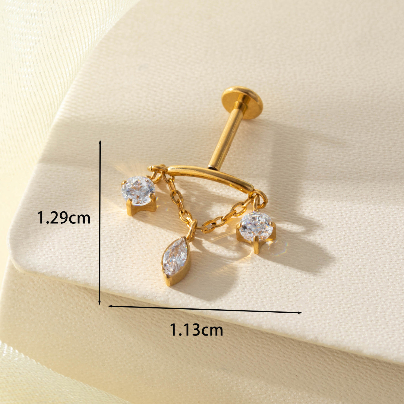 F136 Titanium Zircon Chain Piercing Jewelry – Push Pin Lip & Cartilage Stud,  Drop Designs
