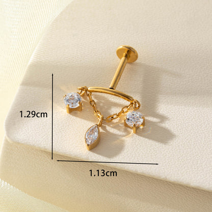 F136 Titanium Zircon Chain Piercing Jewelry – Push Pin Lip & Cartilage Stud,  Drop Designs