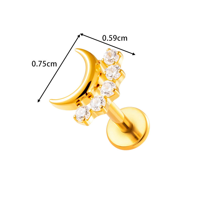 G23/F136 Titanium Zircon-Set Cherry, Dragonfly, Cherry Blossom, Bat, Leaf Internal Thread Lip & Cartilage Piercing Jewelry