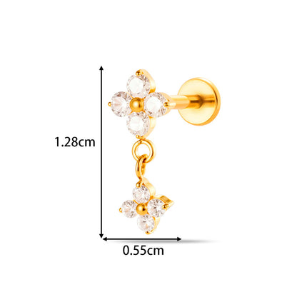 Implant Grade ASTM F136 Titanium Threadless Push Pin Zircon Geometric Flat Back Stud | Helix Cartilage Tragus Lip Piercing Jewelry