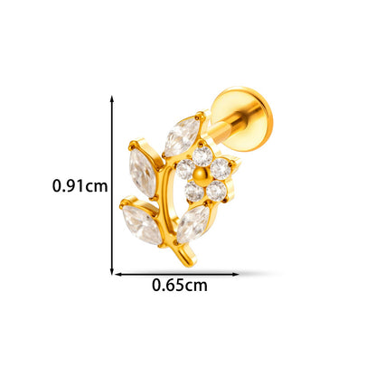 Implant Grade ASTM F136 Titanium Classic CZ Flat Back Labret Stud | Internal Thread Ear & Lip Piercing Jewelry