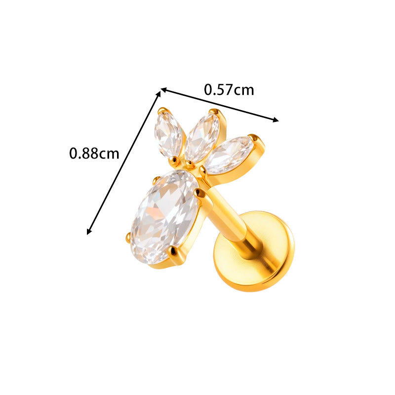 G23/F136 Titanium Zircon-Set Cherry, Dragonfly, Cherry Blossom, Bat, Leaf Internal Thread Lip & Cartilage Piercing Jewelry