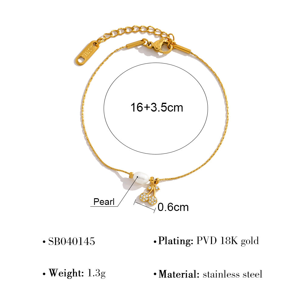 New Pearl Cherry Pendant Necklace & Bracelet Set – Sweet Fashion Jewelry Gift