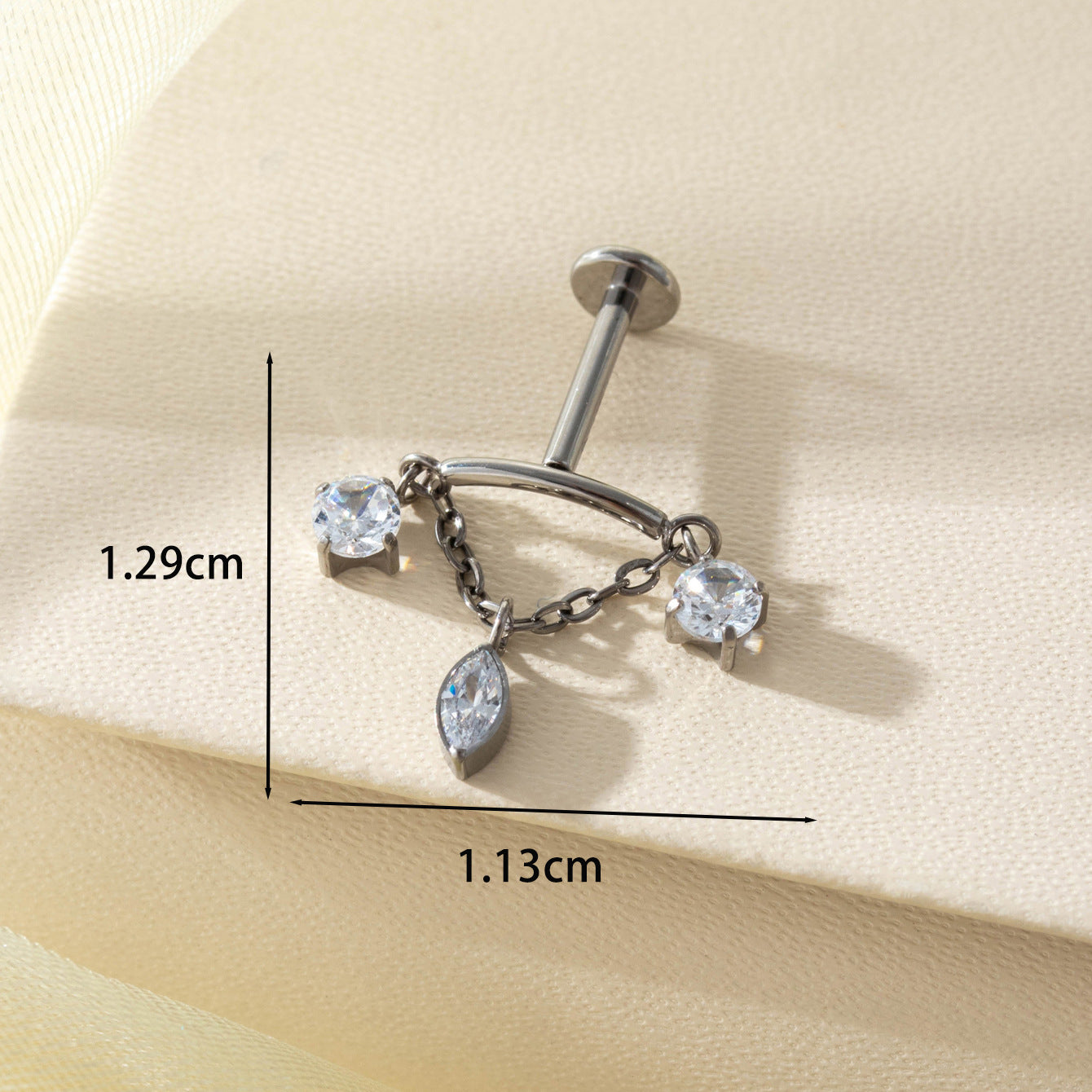 F136 Titanium Zircon Chain Piercing Jewelry – Push Pin Lip & Cartilage Stud,  Drop Designs